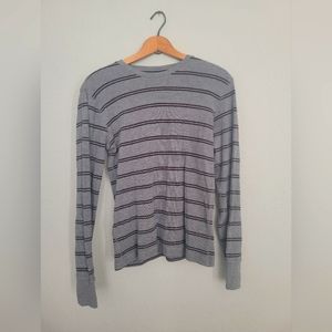 Banana Republic Men's Thermal Crew Grey & Brown Striped Long Sleeve Shirt- Small